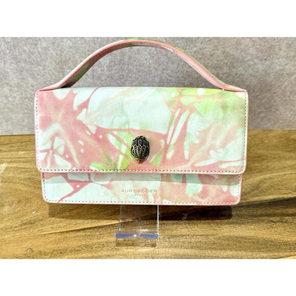 NWT Kurt Geiger London Bond Top Handle Pink Coral Green Crossbody Shoulder Bag - Picture 2 of 10